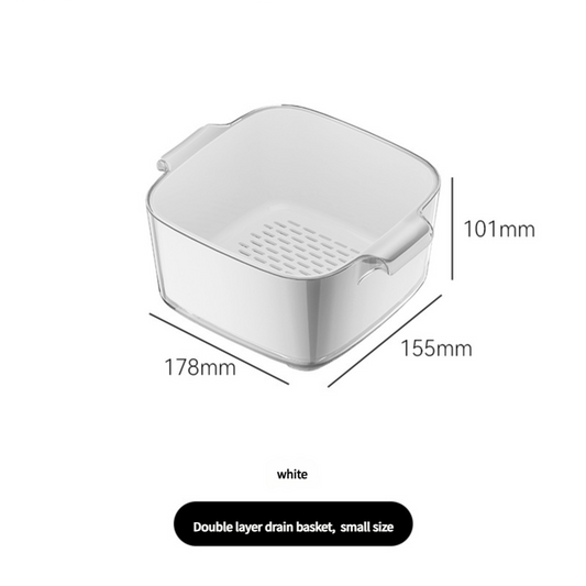 Two-Layer Drain Basket Colander - Small Size (White, 2 set)