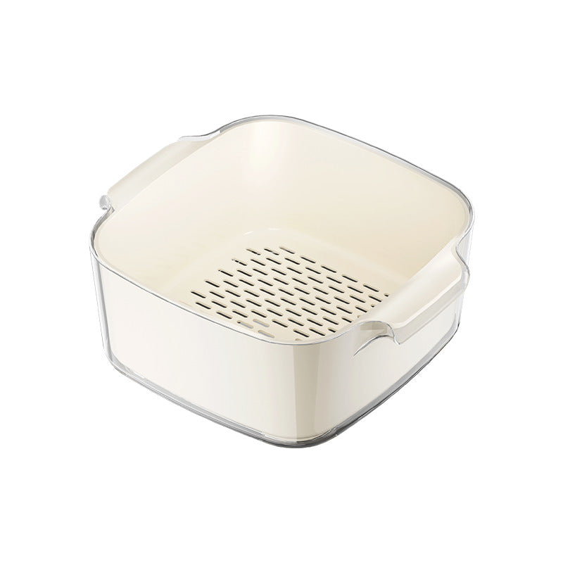 Two-Layer Drain Basket Colander - Small Size (White, 2 set)