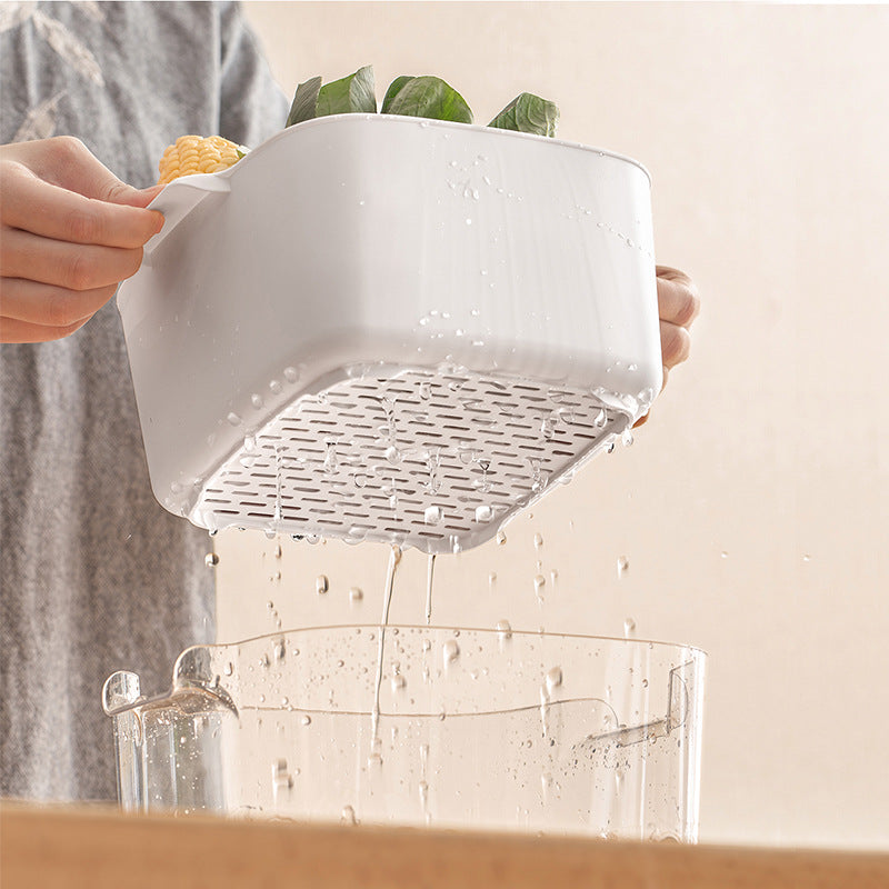 Two-Layer Drain Basket Colander - Small Size (White, 2 set)