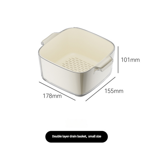 Two-Layer Drain Basket Colander - Small Size (Ivory, 2 set)