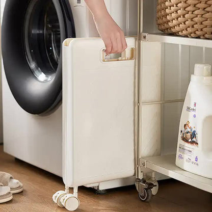 Foldable Laundry Basket with Wheels - Portable Rolling Hamper for Home Use 33*28*48cm Cream Yellow