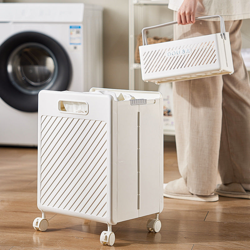 Foldable Laundry Basket with Wheels - Portable Rolling Hamper for Home Use,Storage laundry basket combination 33*28*48cm White