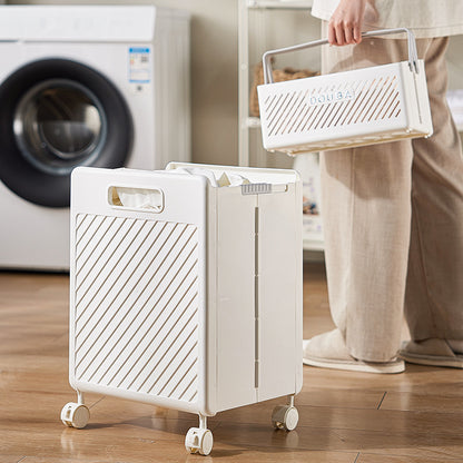 Foldable Laundry Basket with Wheels - Portable Rolling Hamper for Home Use,Storage laundry basket combination 33*28*48cm Cream Yellow