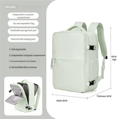 Water-Resistant Laptop Backpack with USB Charging Port and Wet-Dry Separation (mint green)