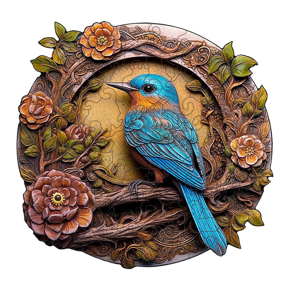 Bluebird Wooden Puzzle - Circular Nature-Inspired Art Puzzle(S-paper box-H184)