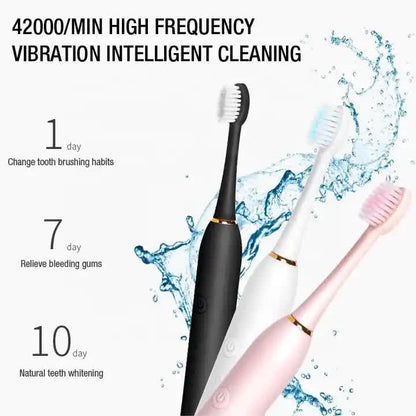 X-3 Sonic Electric Toothbrush in Pink, 8 Brush Heads, Travel Case, USB Charging, and Stand Included