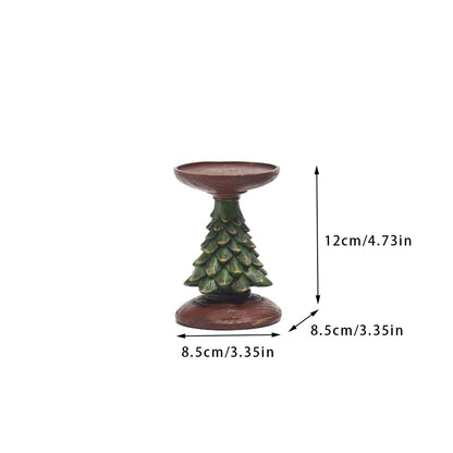 Christmas Tree Candle Holder - Rustic Resin Pillar Stand, 12cm Festive Decoration