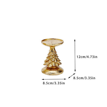 Gold Christmas Tree Candle Holder - Elegant Resin Pillar Stand, 12cm Festive Decoration