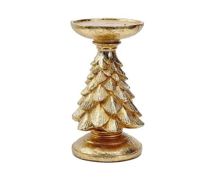 Gold Christmas Tree Candle Holder - Elegant Resin Pillar Stand, 12cm Festive Decoration