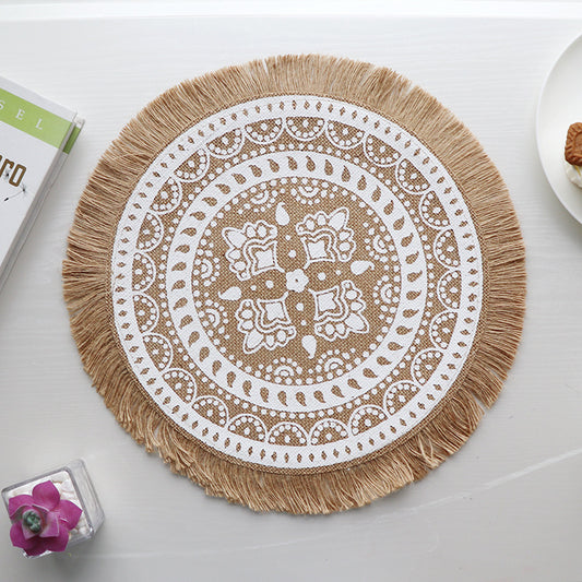 Bohemian Round Woven Placemats | Set of 5 with Fringe Design