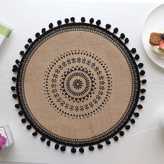 Bohemian Round Woven Placemats | Set of 5 with Fringe Design