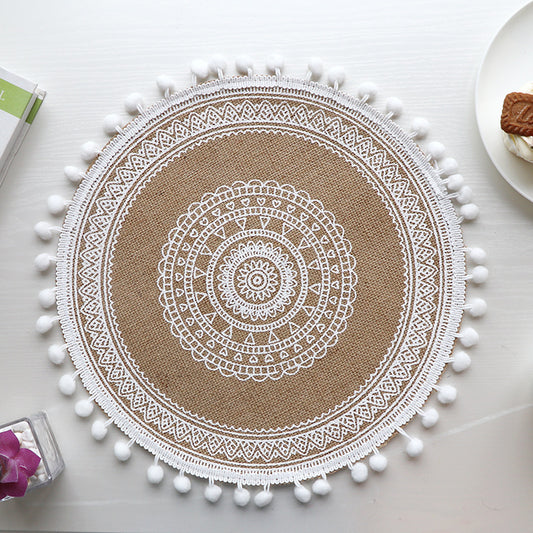 Bohemian Round Woven Placemats | Set of 5 with Fringe Design