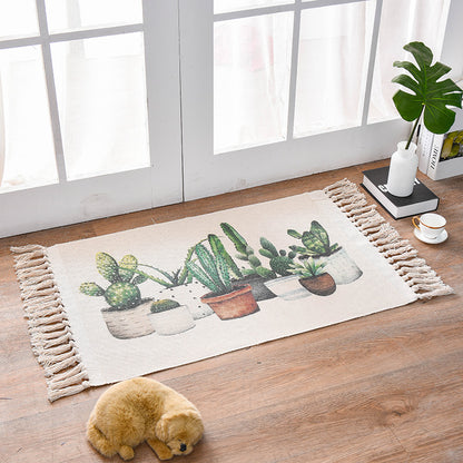 Bohemian Cotton Area Rug with Tassels - Geometric Pattern, Decorative Floor Mat 60*90cm