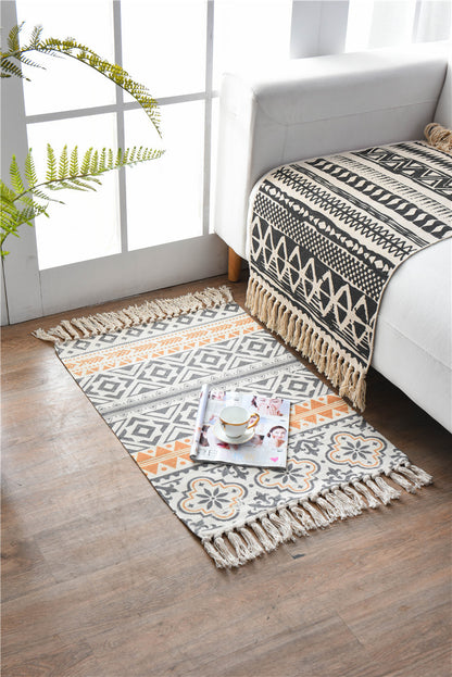 Bohemian Cotton Area Rug with Tassels - Geometric Pattern, Decorative Floor Mat 60*90cm