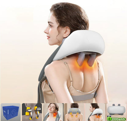 Portable Shiatsu Neck and Shoulder Massager with Heat | Rechargeable 2000mAh Battery