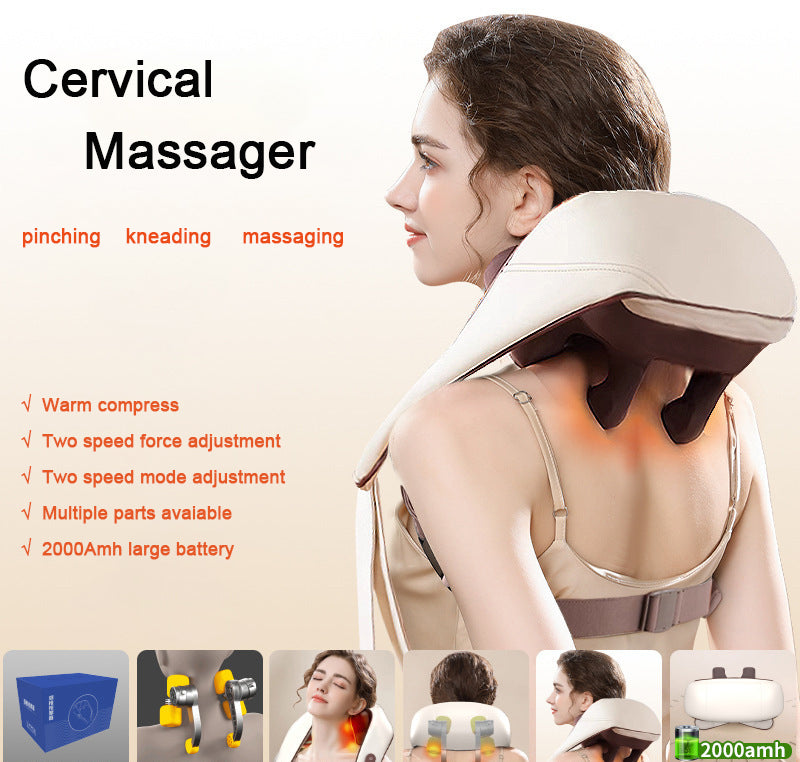 Portable Shiatsu Neck and Shoulder Massager with Heat | Rechargeable 2000mAh Battery Beige