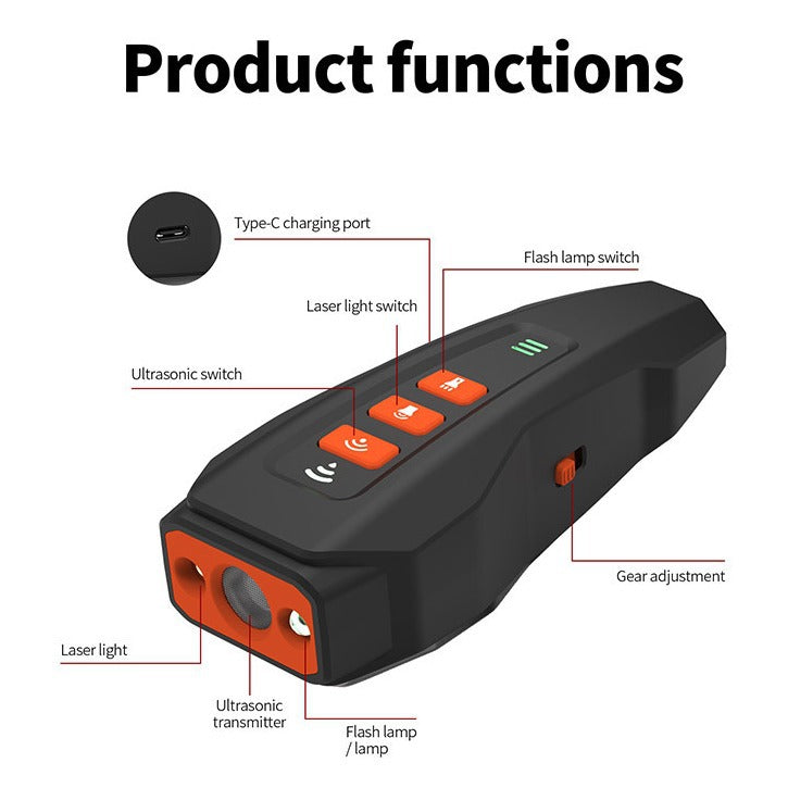 Gray Rechargeable Ultrasonic Dog Trainer with LED Flashlight & Laser - Anti-Barking Device for Effective Dog Training