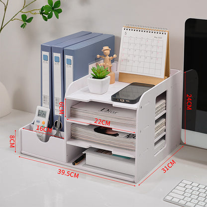 Multi-Functional Desktop Organizer with Document and Stationery Storage - Compact Desk Shelf, 39.5x31x24cm