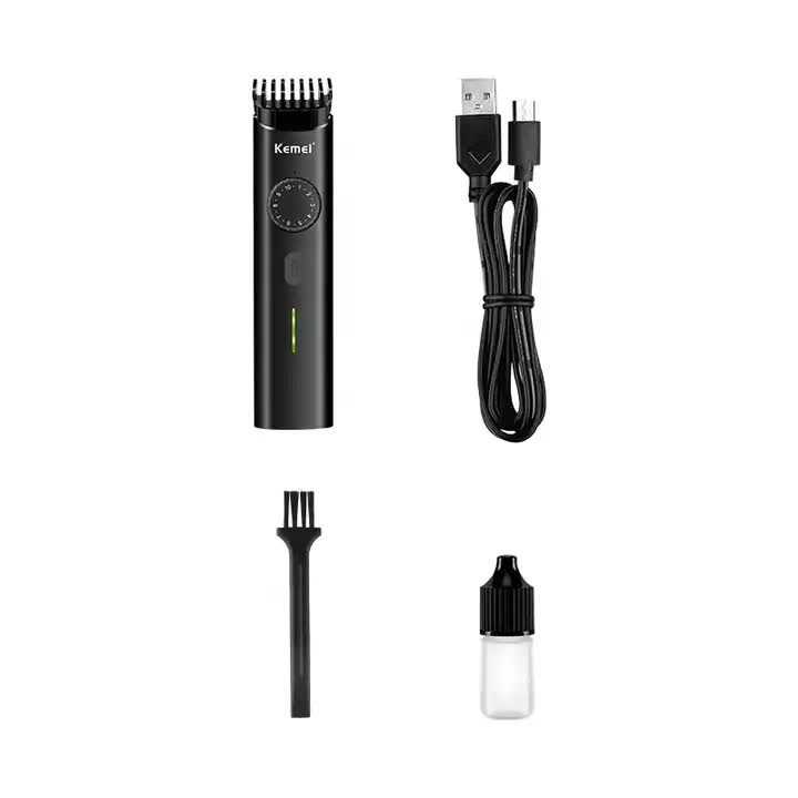 KM-1247 Rechargeable Hair and Beard Trimmer - Precision Grooming Kit with USB Charging Cable, Cleaning Brush, and Oil