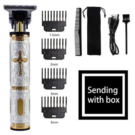 Vintage-Style Cordless Hair Trimmer with Precision Attachments - Rechargeable with USB, Comb, and Storage Bag