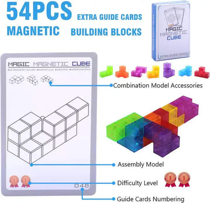 Magic Magnetic Cube Puzzle Set - 3D Rubik's Cube Building Blocks with Guide Cards for Creative Play