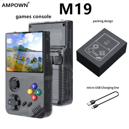 64G Grey MPOWN M19 Handheld Gaming Console - Retro Arcade & PSP Emulator, 3.5-Inch HD Screen, TV Connectivity, Portable 3D Gaming Device