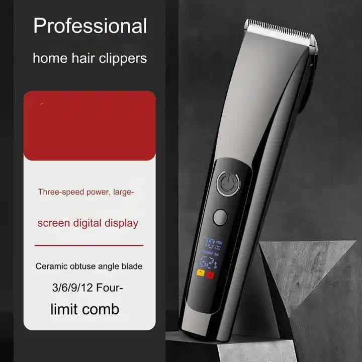 Black Professional Rechargeable Hair Clipper with Digital LED Display - Precision Trimmer for Men