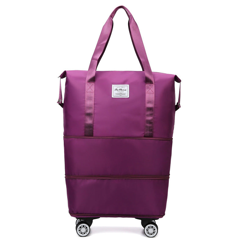 Purple Large Capacity Foldable Travel Bags with Wheels - Lightweight Waterproof Duffel Totes