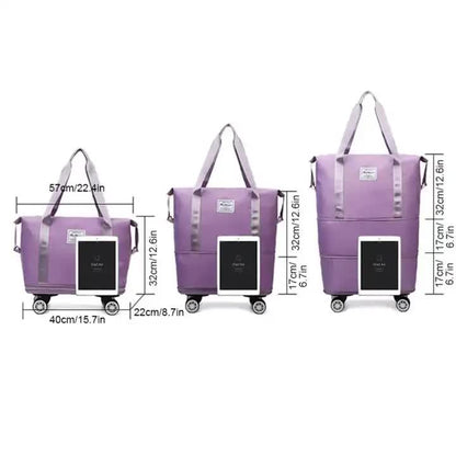 Purple Large Capacity Foldable Travel Bags with Wheels - Lightweight Waterproof Duffel Totes