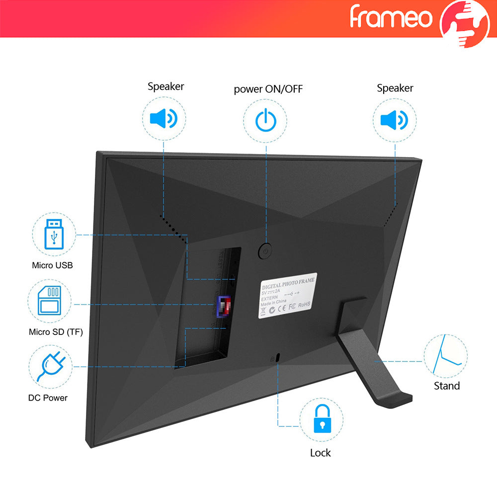 10.1-Inch Wooden Frame WiFi Digital Photo Frame - 16GB Storage, IPS Touchscreen, App Remote Sharing