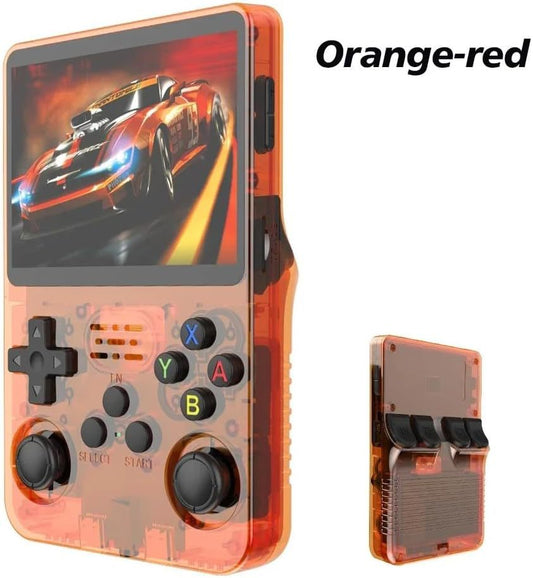 Orange-red Retro Portable Gaming Console with 64GB, 2 Memory Card-3D Games, HD Display, and Dual Joysticks