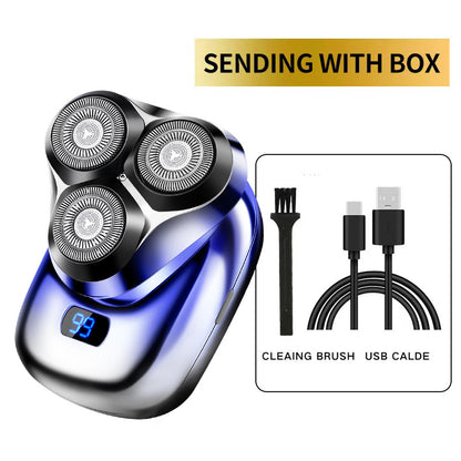 TS-099 Blue Rechargeable Electric Rotary Shaver for Men with LED Display, USB Charging Cable, and Cleaning Brush - Compact & Portable Design