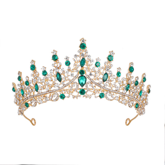 Luxury Full Rhinestone Bridal Tiara - Elegant Alloy Crown Hairband with 3A Grade Crystals  Green