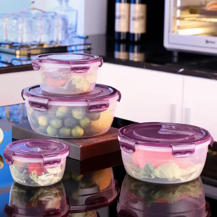 Purple Round Plastic Food Storage Containers Set - Microwave-Safe Bento Boxes with Airtight Lids for Kitchen and Fridge