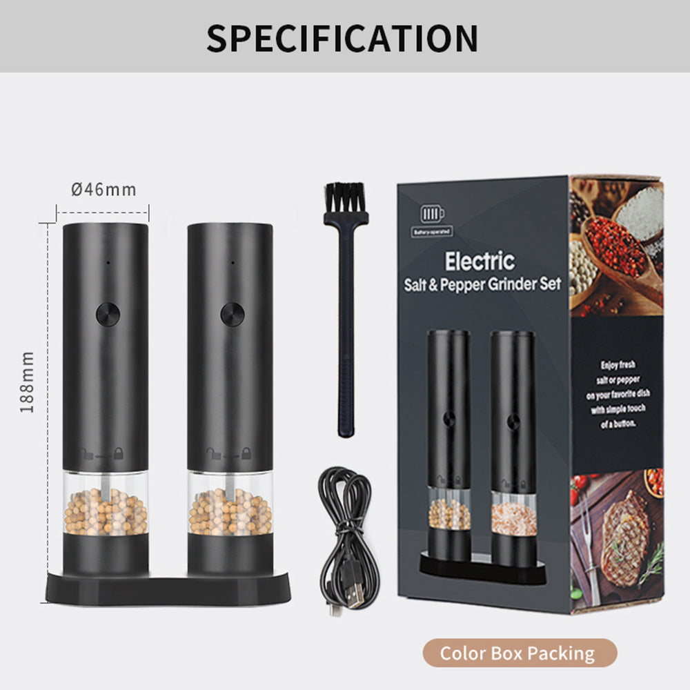 Rechargeable Electric Salt and Pepper Grinder Set (Includes Two Grinders) - Adjustable Ceramic Grinding Core with USB Charging