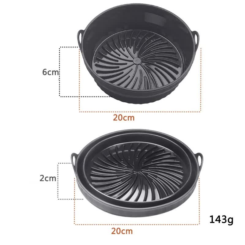 3D Round Air Fryer Silicone Liners - Food-Grade, Non-Stick, Reusable Basket Mats for Air Fryers, Ovens, and Microwaves (4 PCS Black)