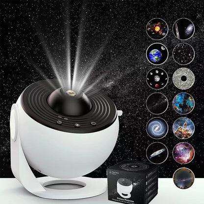 High-Definition Focusable Starry Galaxy Projector Lamp - Creative Bedroom Mood Light with 13 Film Slides (Black & White)