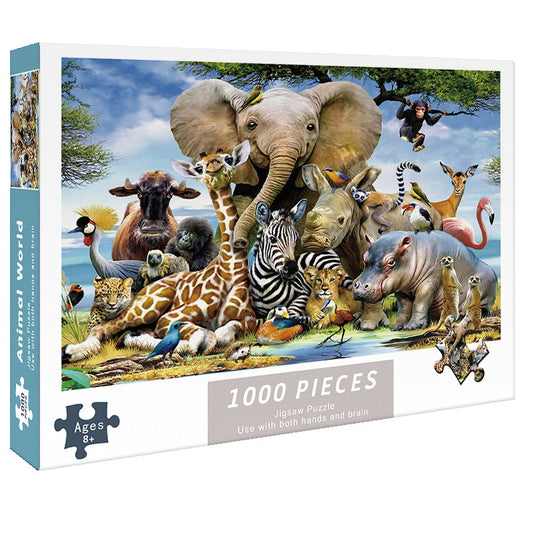 (2 PCS) 1000-Piece Animal World Jigsaw Puzzle - High Difficulty Stress-Relief  Toy