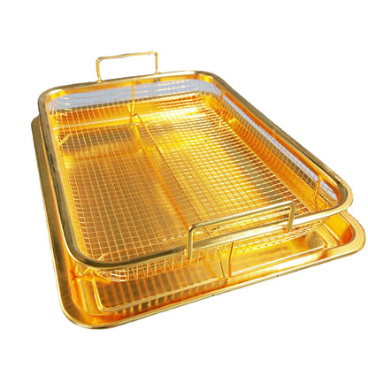 BBQ Square Non-Stick Stainless Steel Grill Basket - Gold Color, Small Size (30*22*5.5 cm), Ideal for Grilling Meat and Vegetables