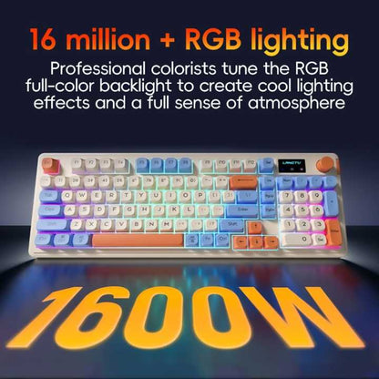 Blue+ Purple L98 High-Performance Triple Mode Keyboard - Wired, Wireless & Bluetooth RGB Gaming & Office Quiet Keyboard