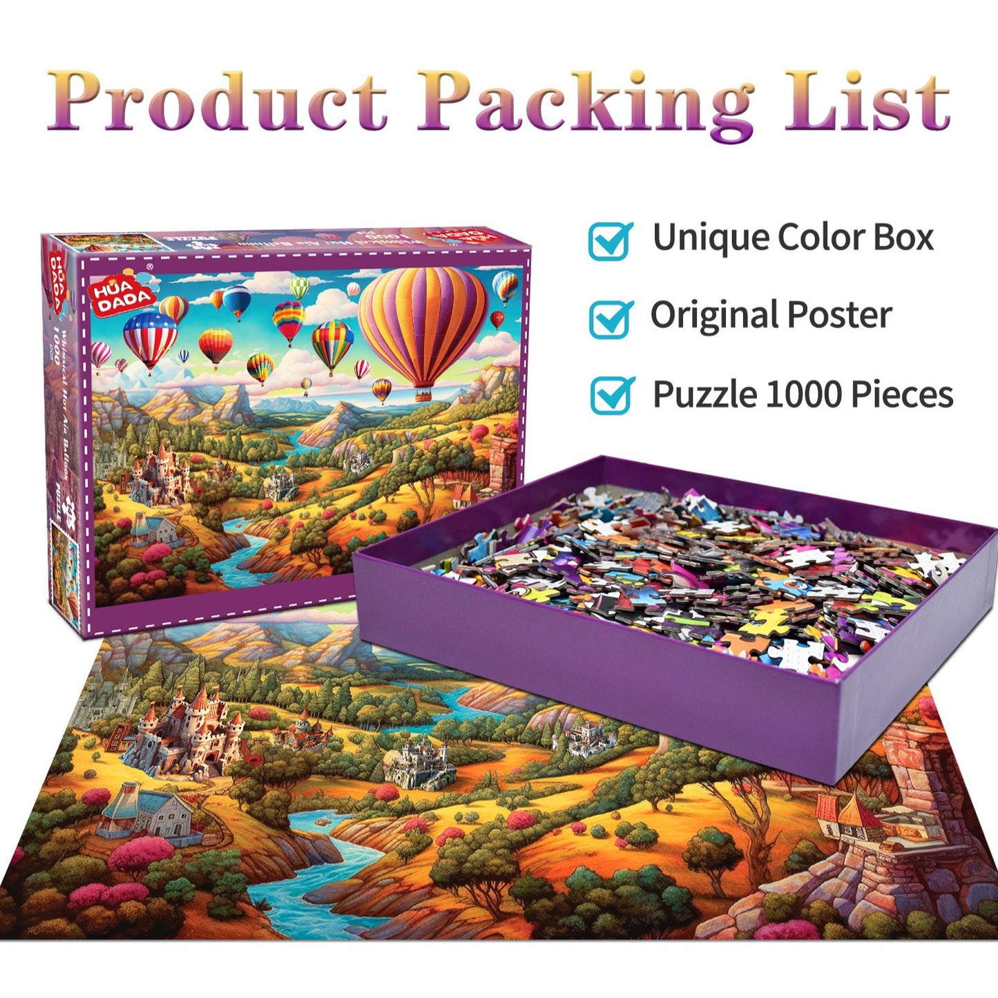 1000 Piece Hot Air Balloon Adventure Jigsaw Puzzle for Adults - Difficult Paper Puzzle for Adults with Beautiful Scenery, Stress Relief and Cognitive Enhancement