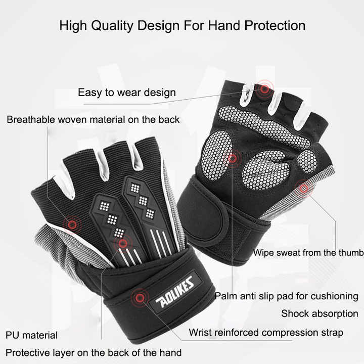 L White Fingerless Workout Gloves with Wrist Support - Non-Slip, Breathable Gym Gloves for Weightlifting and Cycling