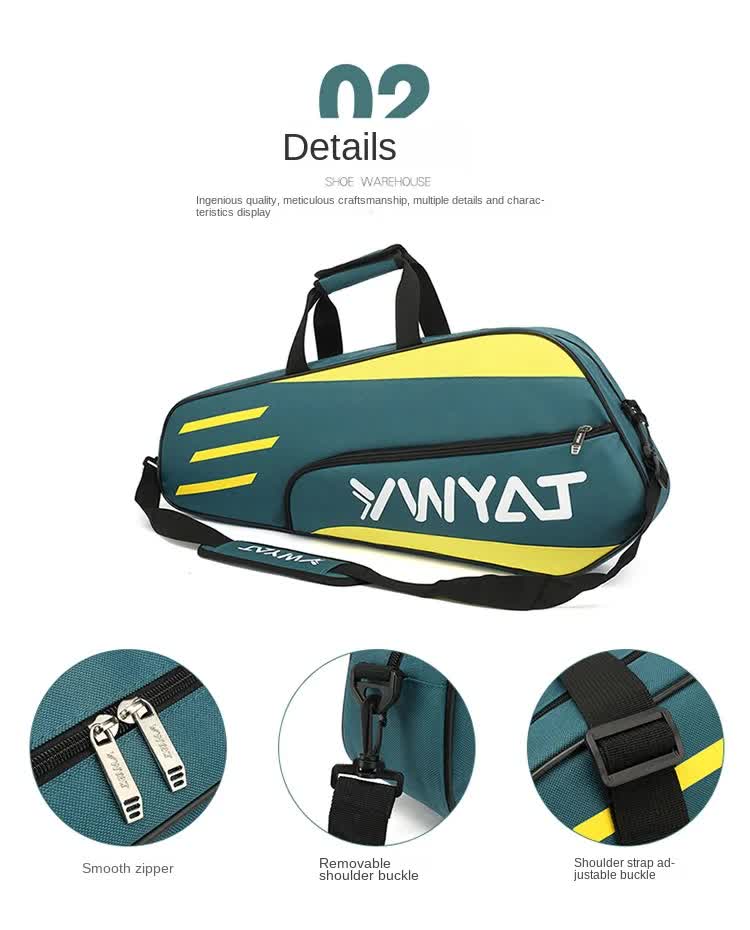 Grey Lightweight and Durable Badminton Racket Bag with Multi-Compartment Storage