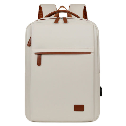 Beige Minimalist USB Charging Laptop Backpack - Elegant and Spacious Travel Bag