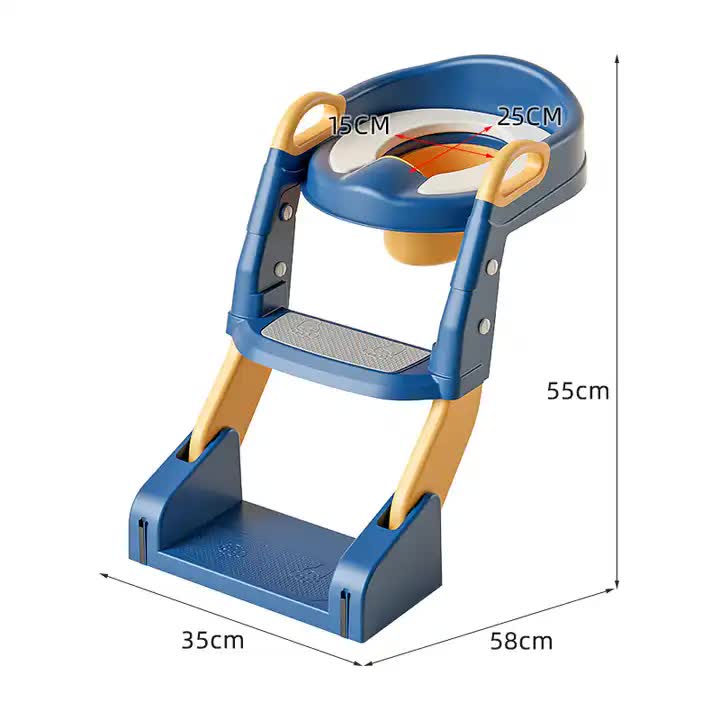 Blue Children's Toilet Trainer Seat - Foldable Potty Ladder with Color Box, Easy-to-Use Toilet Seat for Kids