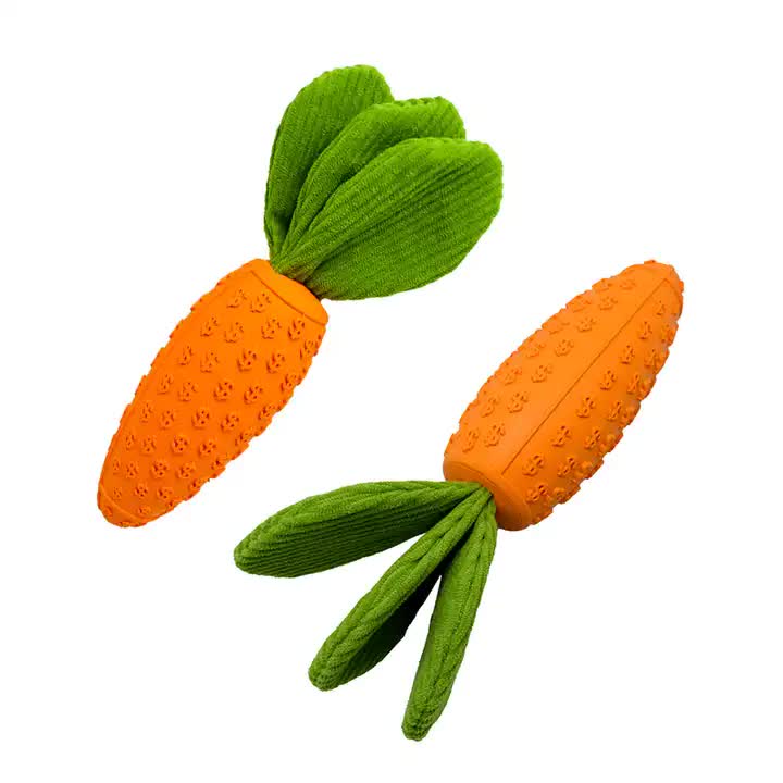 2 PCS Durable Rubber Carrot Dog Toy – Squeaky Chew Toy for Large Dogs, Puppy Teething & Dental Care, Interactive Play for Bored Pets