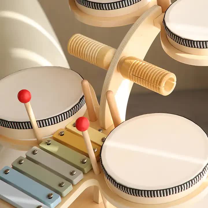 Versatile Style Wooden Orff Percussion Musical Instrument Set for Kids - Xylophone, Drum, Gong, and Hand Drum - Educational Toys for Toddlers and Babies