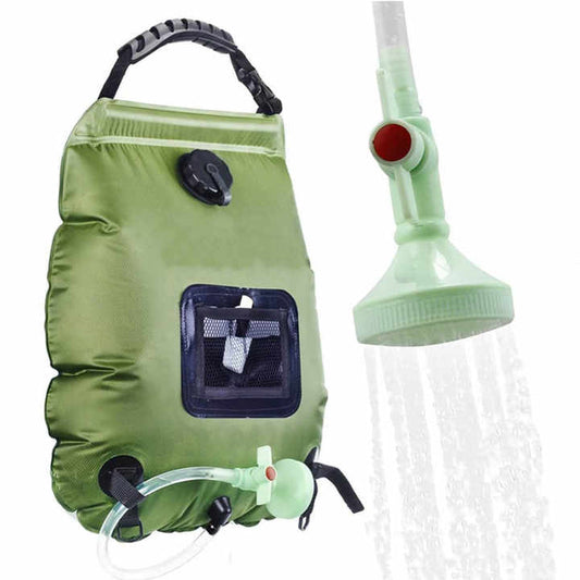 Green Portable Solar Camping Shower Bag, Foldable 20L Outdoor Water Storage Bag with Temperature Display for Easy Use