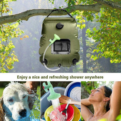 Green Portable Solar Camping Shower Bag, Foldable 20L Outdoor Water Storage Bag with Temperature Display for Easy Use