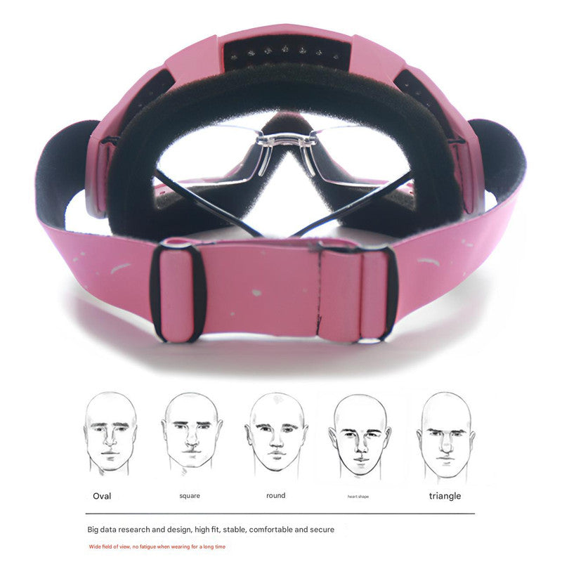 Progressive Pink + Imitation Red Lenses Outdoor Protective Motorcycle Goggles - Windproof, Dustproof, Skiing, and Cycling Eyewear - Lightweight Anti-Fog Design for Men and Women